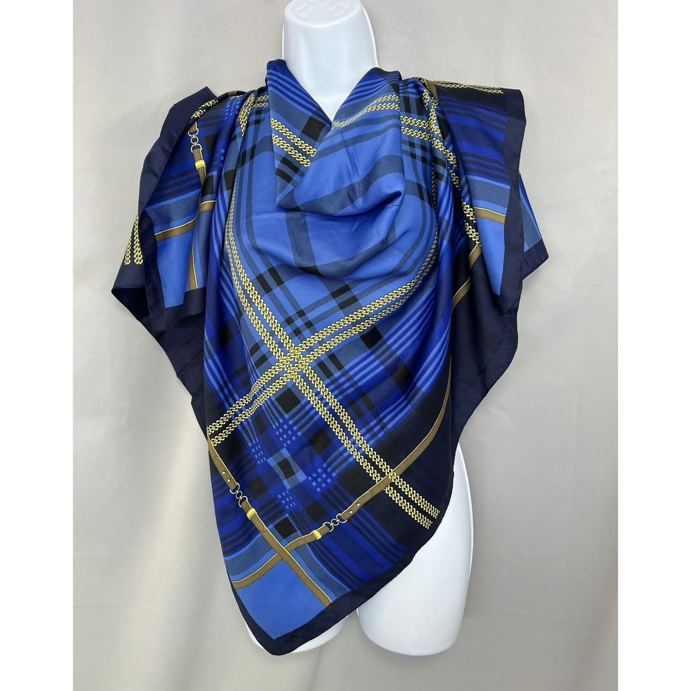 Womens Plaid Scarf Made‎ In Italy 35"x34 Blue